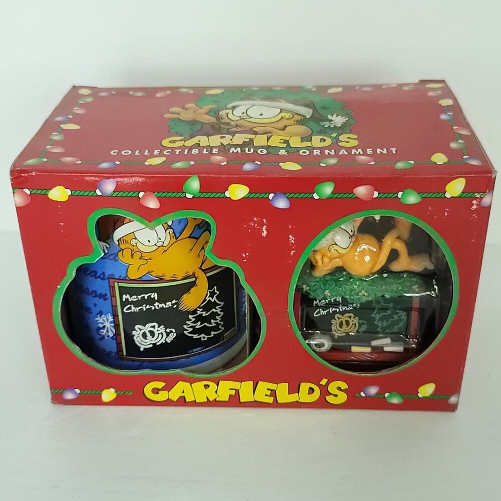 Garfield Collectible Coffee Mug Cup Seasons Greetings Xmas Ornament Set 1996